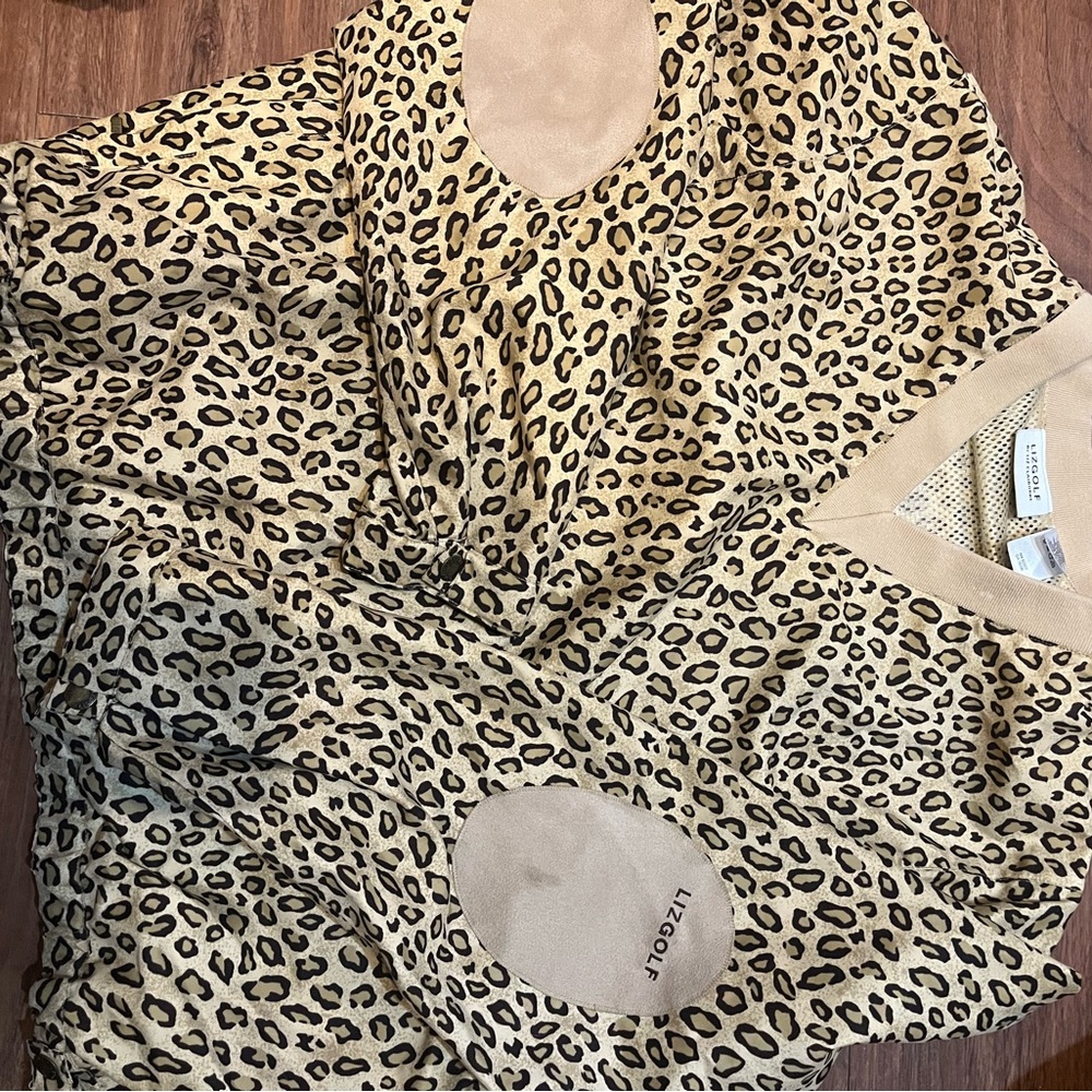LIZGOLF Leopard Print Top with Cream Elbow Patch womens golf shirt